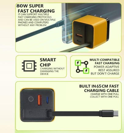 TriCharge GaN 80W Retractable Station
