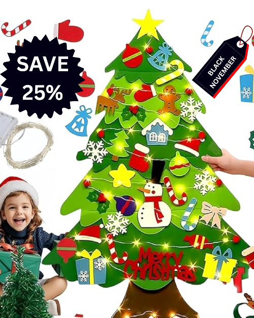 Montessori Felt Christmas Tree with Lights for Kids