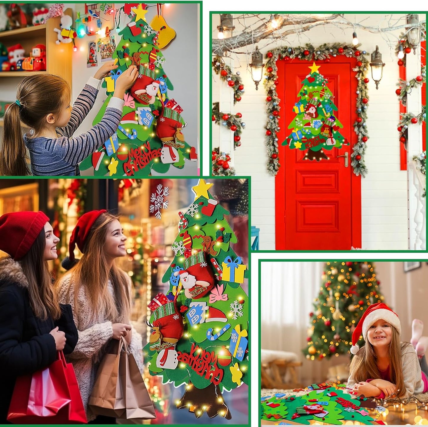 Montessori Felt Christmas Tree with Lights for Kids