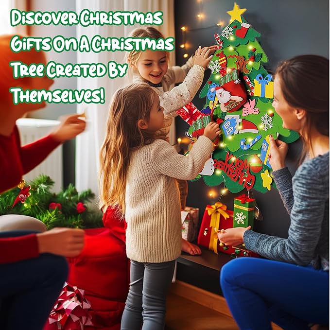 Montessori Felt Christmas Tree with Lights for Kids