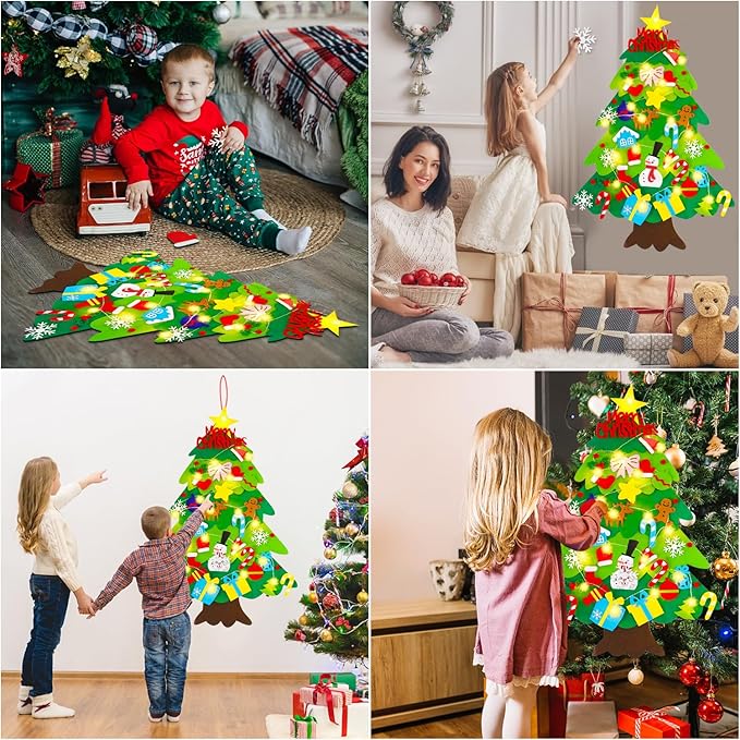 Montessori Felt Christmas Tree with Lights for Kids