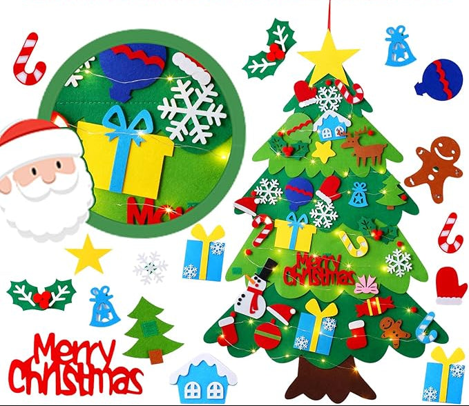 Montessori Felt Christmas Tree with Lights for Kids