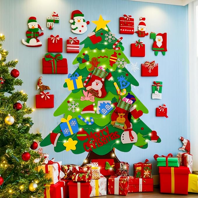 Montessori Felt Christmas Tree with Lights for Kids