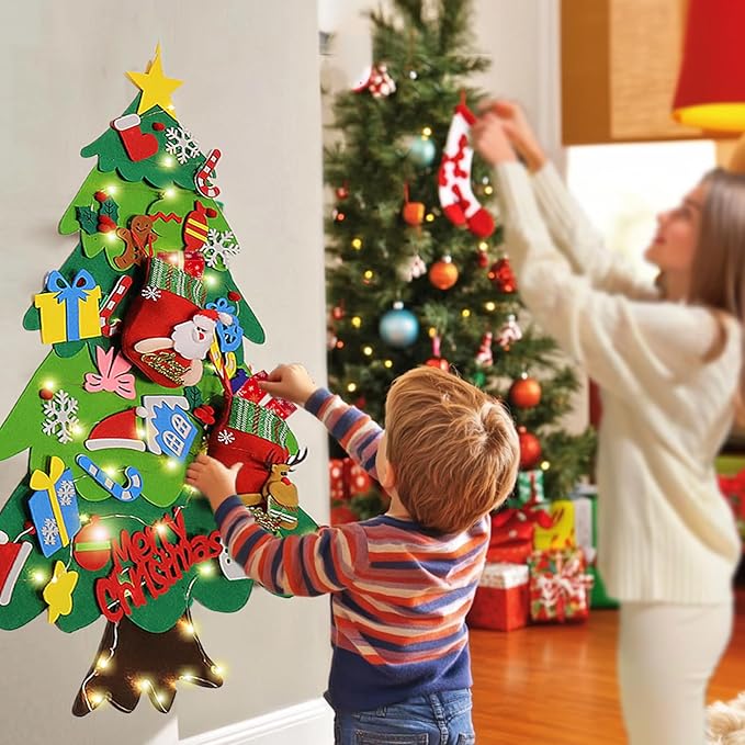 Montessori Felt Christmas Tree with Lights for Kids