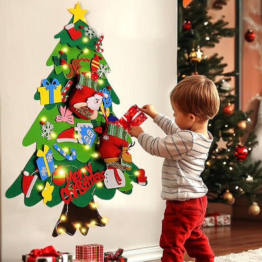 Montessori Felt Christmas Tree with Lights for Kids