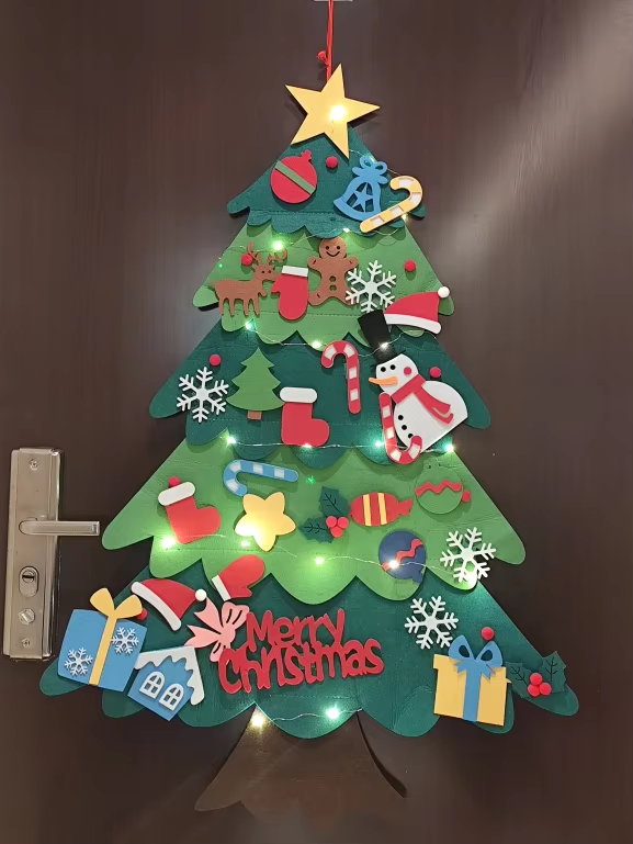 Montessori Felt Christmas Tree with Lights for Kids